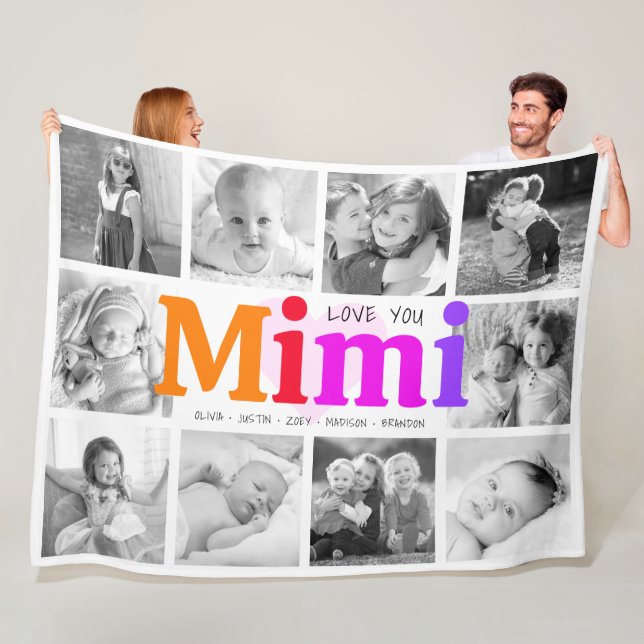 Couverture Polaire Love You Mimi Bold Rainbow 10 Photo Collage Modern (En situation)