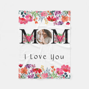 Couverture Polaire LOVE YOU MOM Happy Mothers Day Photo personnalisée