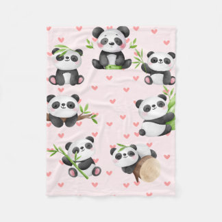 Couverture Polaire Loveable Pandas & Heart Pattern