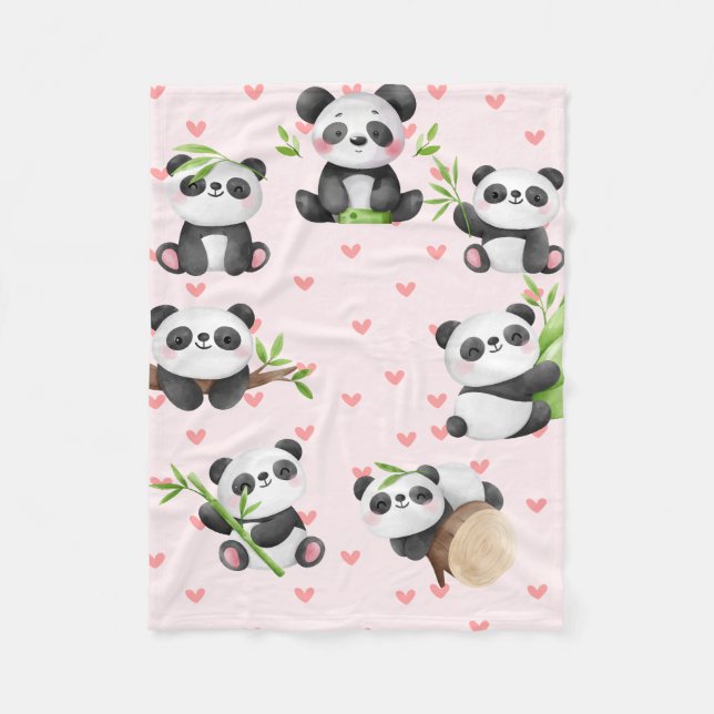 Couverture Polaire Loveable Pandas & Heart Pattern (Devant)