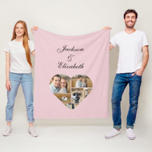 Couverture Polaire Lovely Pink Heart Photo Collage personnalisé