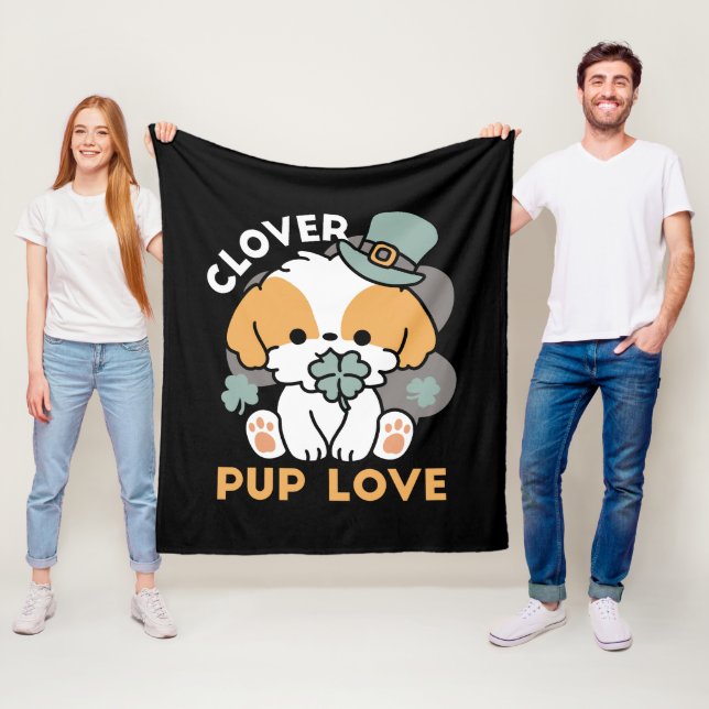 Couverture Polaire Lucky Pup with Clover - St. Patrick's Day Cadeau (En situation)
