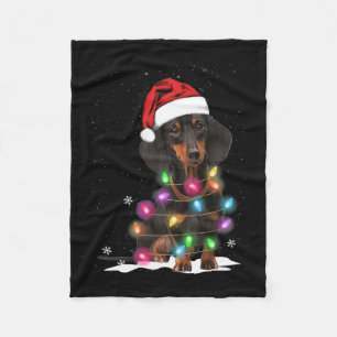 Couverture Polaire Lumières De Noël Dachshund Avec Neige