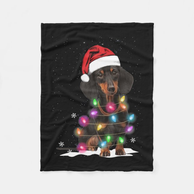 Couverture Polaire Lumières De Noël Dachshund Avec Neige (Devant)