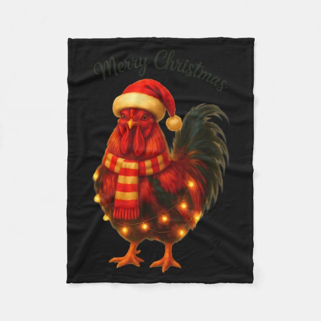 Couverture Polaire Lumières de Noël Drôle poulet Père Noël Xmas Famil (Devant)