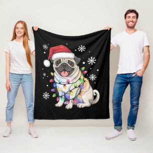 Couverture Polaire Lumières de Noël Santa Pug Xmas Amateur de Chien