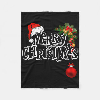 Couverture Polaire Lumières joyeuses de Noël Chapeau de Père Noël Xma