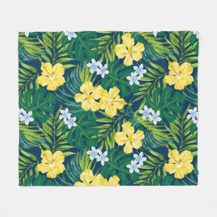 Couverture Polaire Luna Hibiscus Garden Hawaiian - Jaune et Marine