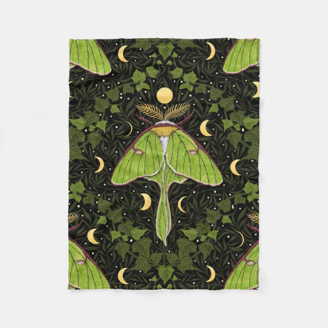 Couverture Polaire Luna moth, phases de lune et damas de lierre 2 (Devant)