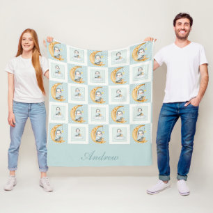 Couverture Polaire Lune de pingouin rêveuse bébé bleu vert