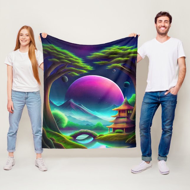 Couverture Polaire Lune violette (En situation)
