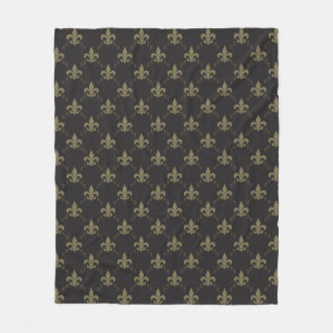 Couverture Polaire Luxueux Black Gold Fleur De Lis Motif