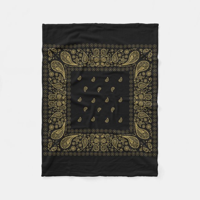 Couverture Polaire Luxueux design noir et or Paisley (Devant)