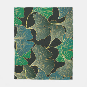 Couverture Polaire Luxueux or Ginkgo, art vintage.
