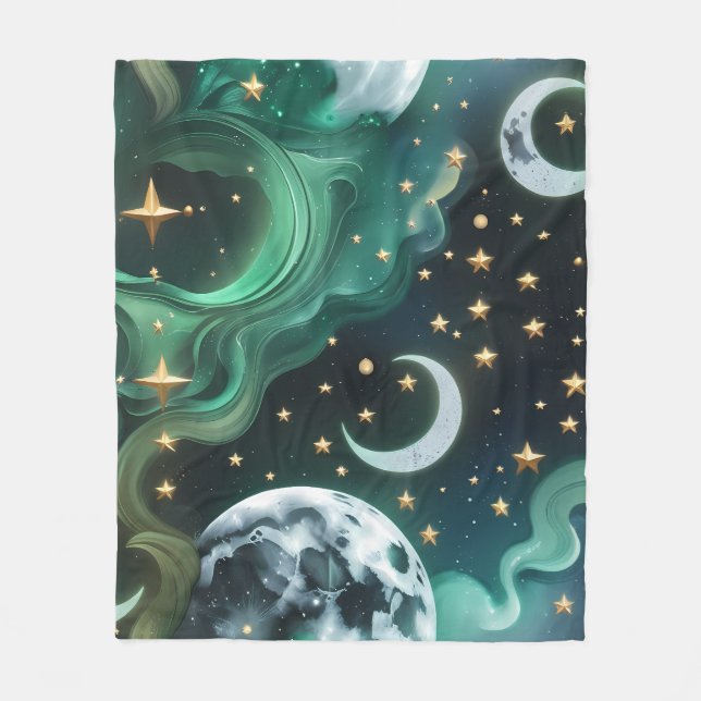 Couverture Polaire Luxury Emerald Moon Motifs Blanket – Ethereal Jade (Devant)