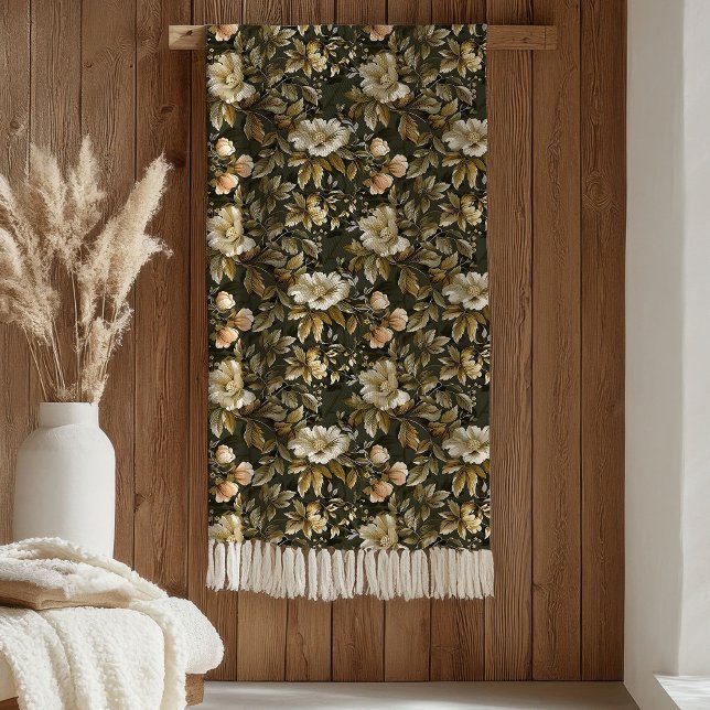 Couverture Polaire Luxury Foliage Blanket Elegant Green Gold Tones (Luxury Foliage Blanket Elegant Green Gold Tones)