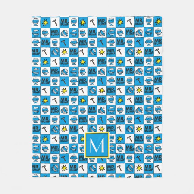Couverture Polaire M. Bump | Mosaïque En Motif Bleu | Monogramme (Devant)