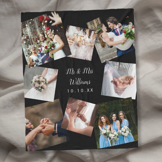 Couverture Polaire M. Et Mme Modern Mariage Photo Collage (Mr And Mrs Modern Wedding Photo Collage Fleece Blanket)
