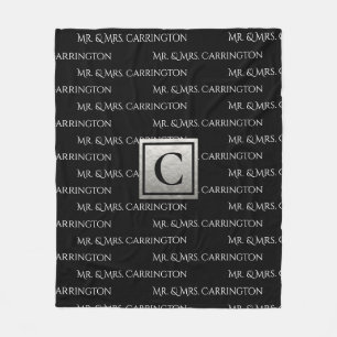 Couverture Polaire M. et Mme Nom Monogramme Noir Blanc