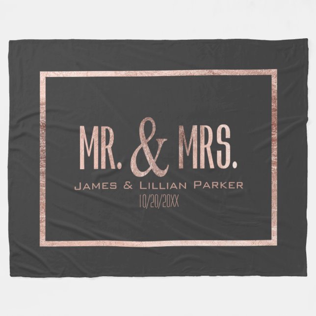 Couverture Polaire M. et Mme roses Monogram Wedding d'or de Faux (Devant (Horizontal))