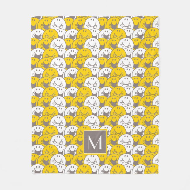 Couverture Polaire M. Happy | Motif de sourires clignotant | Monogram (Devant)