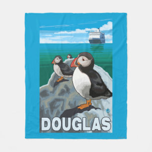 Couverture Polaire Macareux et bateau de croisière - Douglas, Alaska