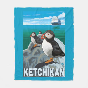 Couverture Polaire Macareux et bateau de croisière - Ketchikan,