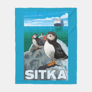 Couverture Polaire Macareux et bateau de croisière - Sitka, Alaska