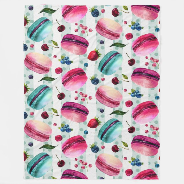 Couverture Polaire Macarons Pâtisserie Française Aux Berries Et Pois (Devant)