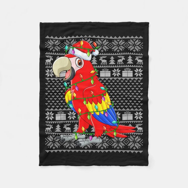 Couverture Polaire Macaw Parrot Christmas Lights Ugly Sweater Funny B (Devant)