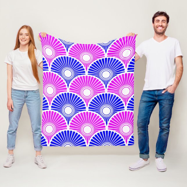 Couverture Polaire Magenta et bleu chinois semi-cercle Motif vague (En situation)