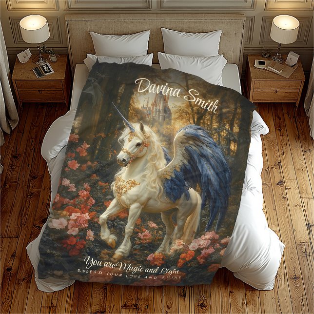 Couverture Polaire Magique Pegasus Bleu Bleu Imaginaire Unicorne (Créateur téléchargé)