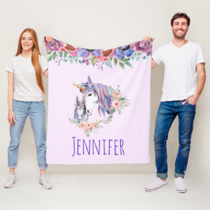 Couverture Polaire Magique Unicorne maman & bébé aquarelle
