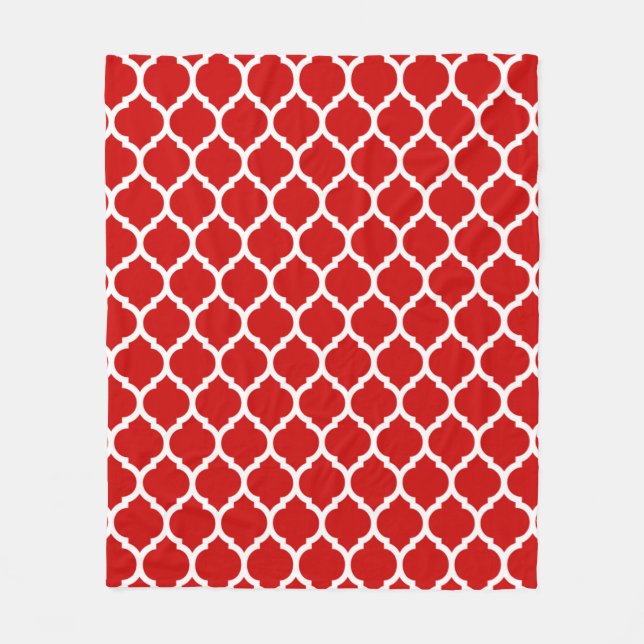 Couverture Polaire Magnifique Motif de Quatrefoil Marocain Rouge et B (Devant)