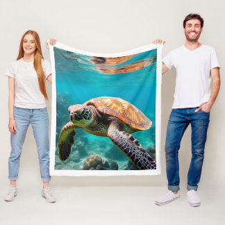 Couverture Polaire Magnifique Tortue de Mer Sous l'Eau Océan Fleece P