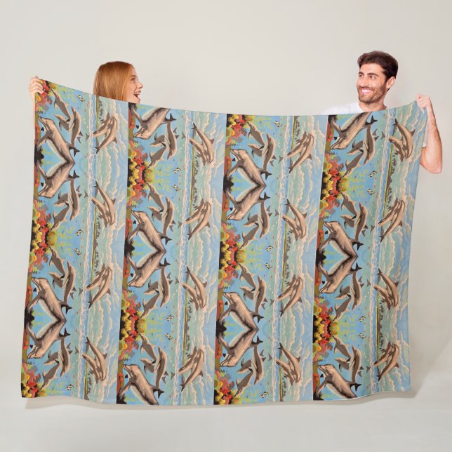 Couverture Polaire Main Painted by Number | Dolphins | (En situation)