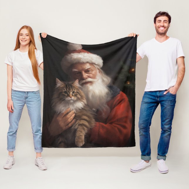 Couverture Polaire Maine Coon avec Noël Festif du Père Noël (En situation)