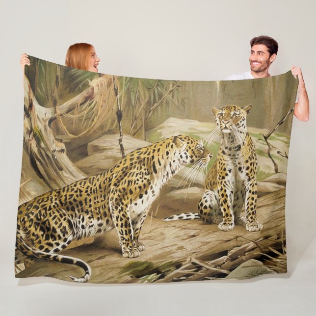 Couverture Polaire Maison de la Jungle - Paire de léopards sauvages (En situation)