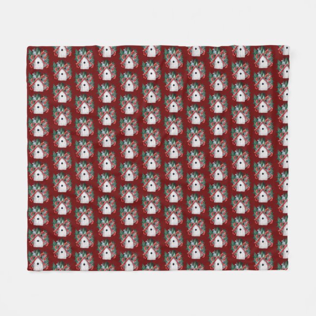 Couverture Polaire Maison d'oiseaux de Noël Watercolor (Devant (Horizontal))