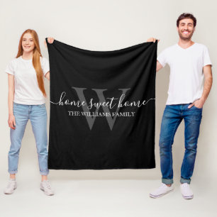 Couverture Polaire maison douce maison, famille noir blanc gris moder