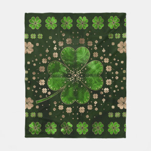 Couverture Polaire Malachite et or du trèfle à quatre feuilles Shamro