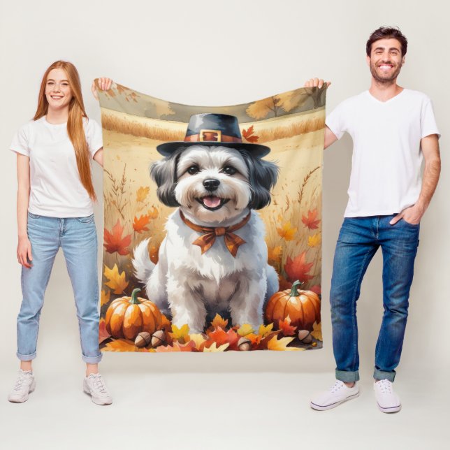 Couverture Polaire Malti Tzu À L'Automne Laisse L'Art Thanksgiving (En situation)