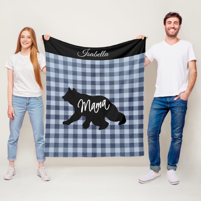 Couverture Polaire Mama bleu plaid - Ours (En situation)