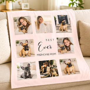 Couverture Polaire Maman Bouledogue Français Collage Photo Rose