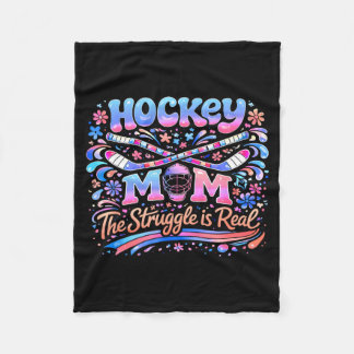 Couverture Polaire Maman de hockey rose bleu rétro 70s groovy vintage
