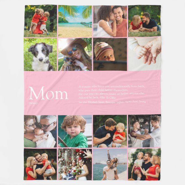 Couverture Polaire Maman Définition Famille Photo Collage Rose (Devant)