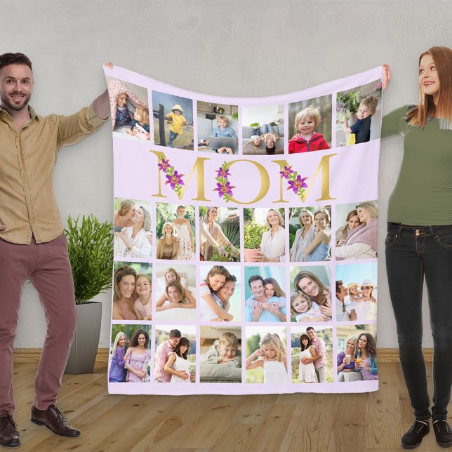 Couverture Polaire Maman Floral Letters 24 Vertical Photo Collage Lil (Créateur téléchargé)
