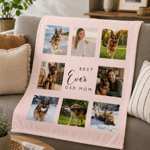 Couverture Polaire Maman mère bergère allemande GSD photo rose blush