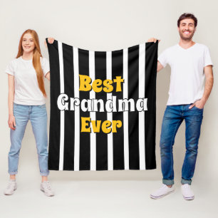 Couverture Polaire Mamie personnalisée rayures noir & blanc