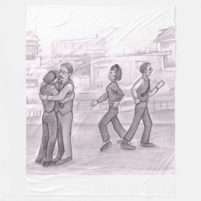 Couverture Polaire Man and Woman Hug Outside on the Street Then Walk  (Devant)